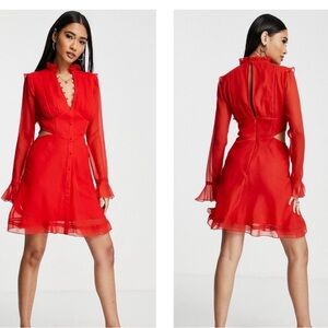 ASOS Vibrant Red Long Sleeve Dress